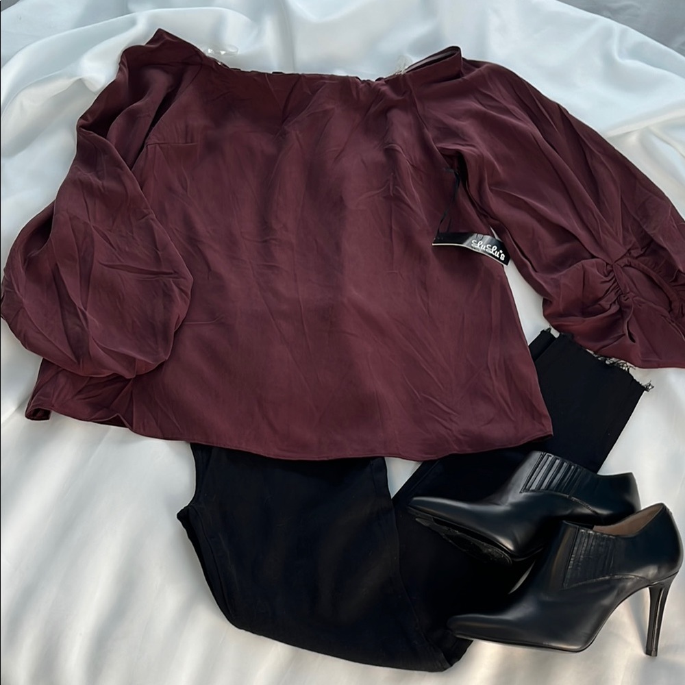 DOEN Style Lulus DO+BE Elegant Burgundy Off-Shoulder Top